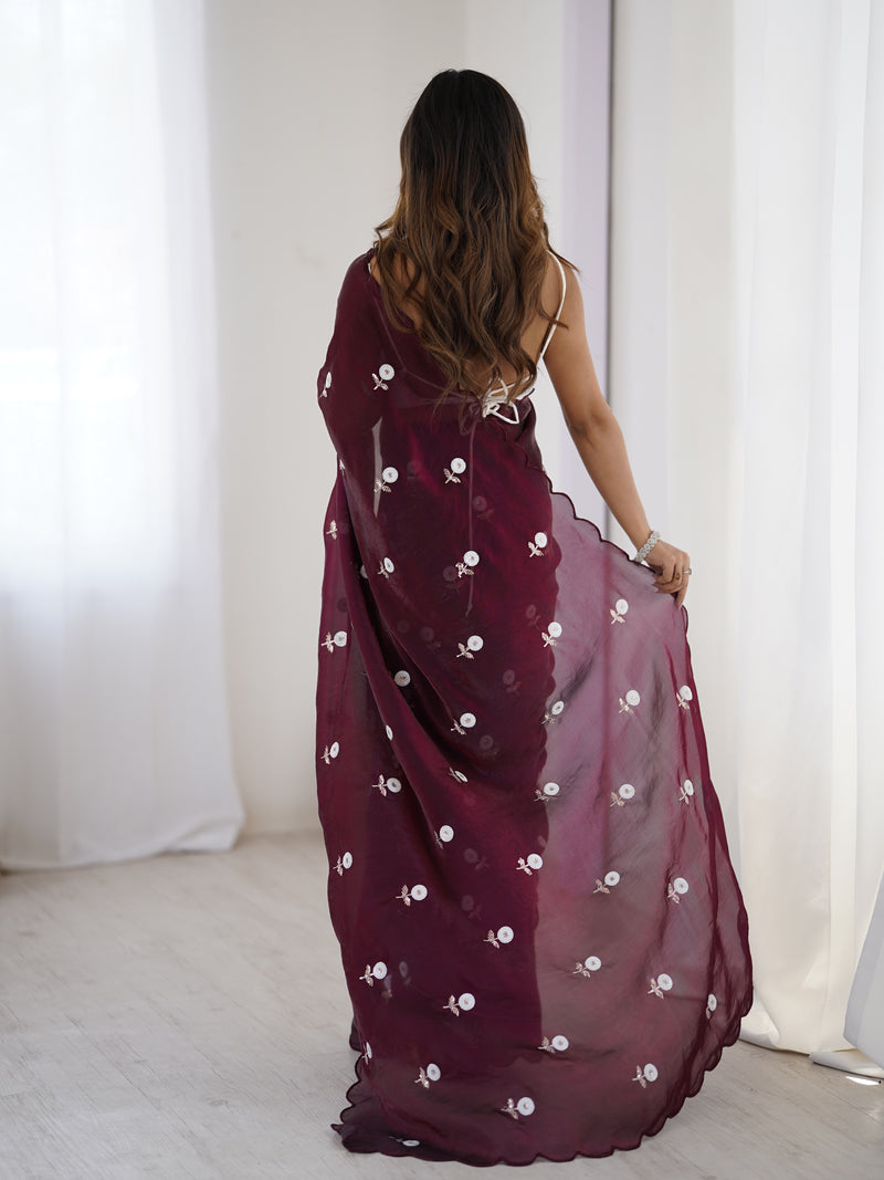 Liquid Fendy Satin with Dazzling Sequin Work Saree