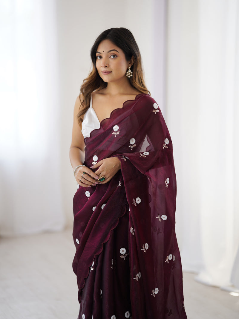 Liquid Fendy Satin with Dazzling Sequin Work Saree