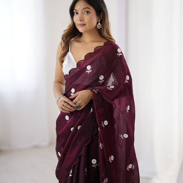 Liquid Fendy Satin with Dazzling Sequin Work Saree