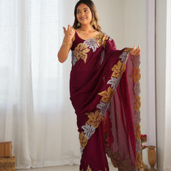 Vichitra Silk Saree with Fine Hand Embroidery