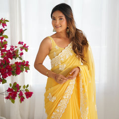 Shimmer Silk with Thread Work & Cut Border Saree