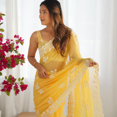 Shimmer Silk with Thread Work & Cut Border Saree