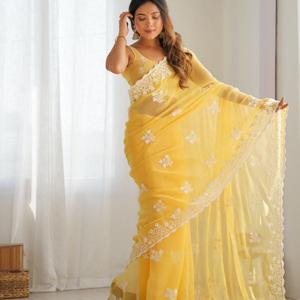 Shimmer Silk with Thread Work & Cut Border Saree